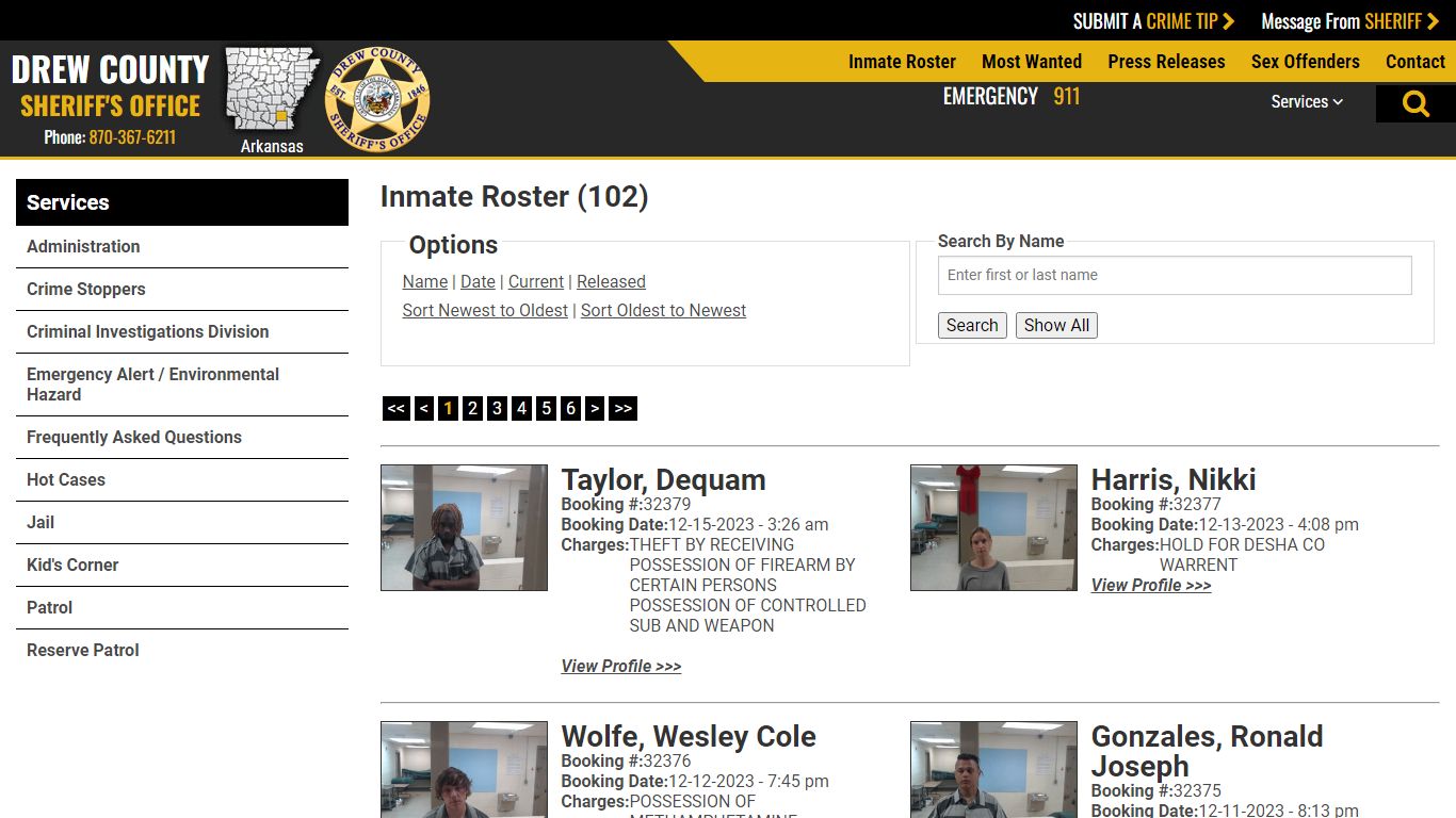 Inmate Roster - Current Inmates Booking Date Descending - Drew County ...