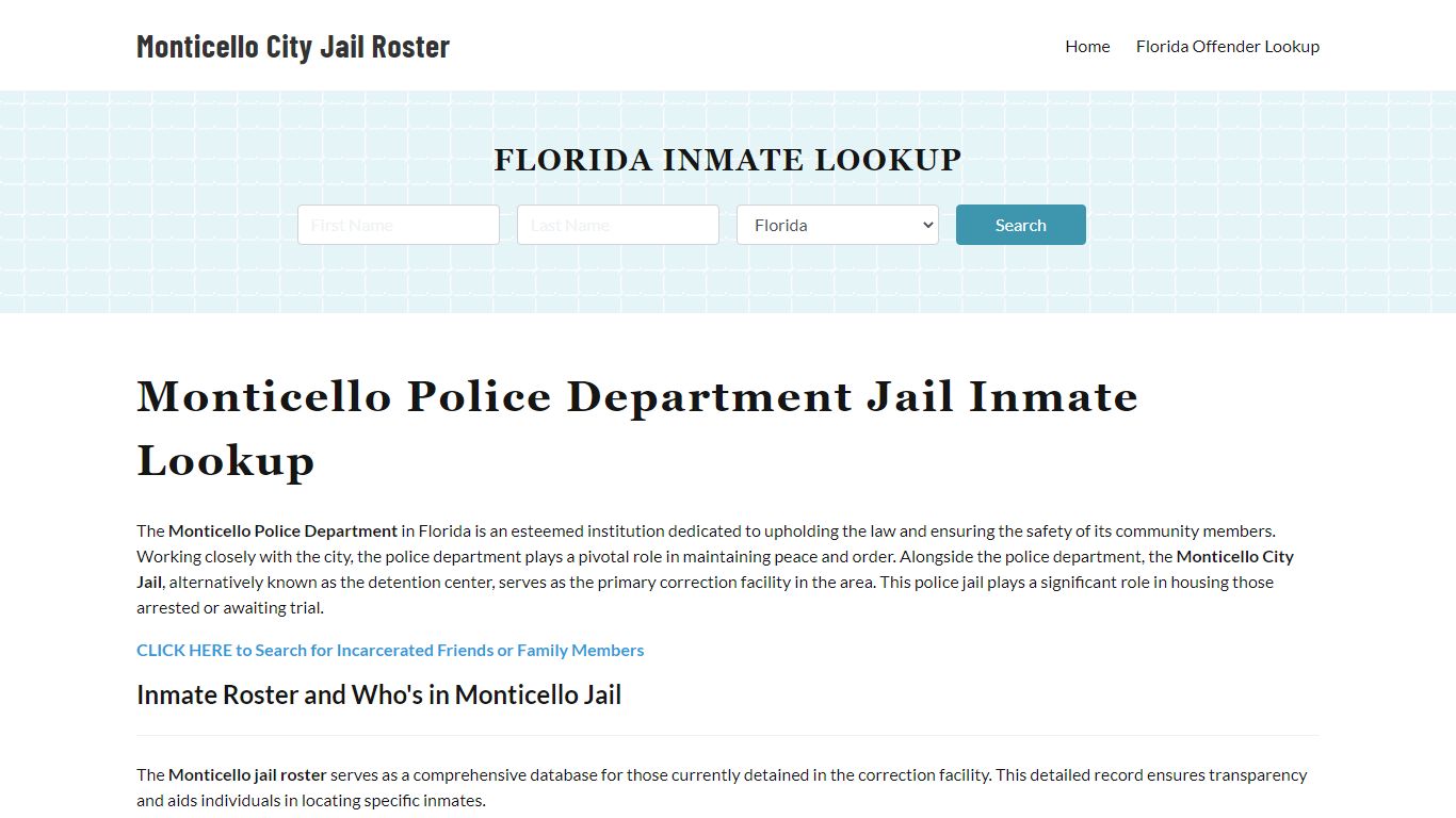 Monticello Police Department & City Jail, FL Inmate Roster, Arrests ...